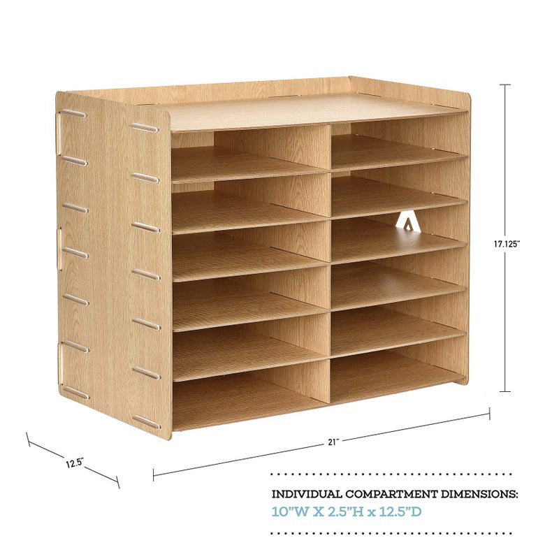 AdirOffice Adir Wood Paper Storage Organizer - Construction Paper Storage - Vertical File Mail Sorter - A Stylish Look for Home, Office, Classroom and More - Wood Grain (12 Compartment) - Image 4
